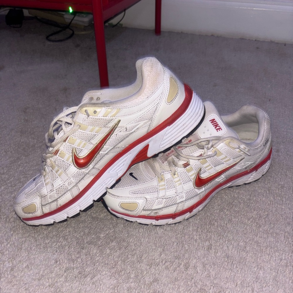 Nike Cream and Red Running Shoes
